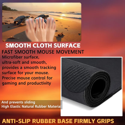 Large Gaming Mouse Pad for Desk, Baby Turtles On Beach Desk Mat, Cute Sea Turtle Desk Pad, 31.5"x15.7" Extended Big Computer Keyboard Mouse Pad with Non-Slip Base and Stitched Edge