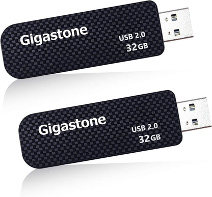 GIGASTONE V30 32GB USB 2.0 Flash Drive 2-Pack, Capless Retractable Design Pen Drive, Carbon Fiber Style, Reliable Performance & Durable