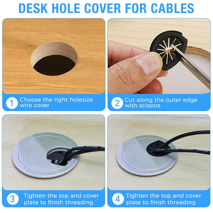 Desk Grommet 3-1/8" (80 mm), Desk Cord Hole Cover, Cable Grommet ABS Plastic, Desk Hole Grommet for Office and Home Table Cable, Detachable Cable Cord Organizer (Silver Sand 2 Pcs)