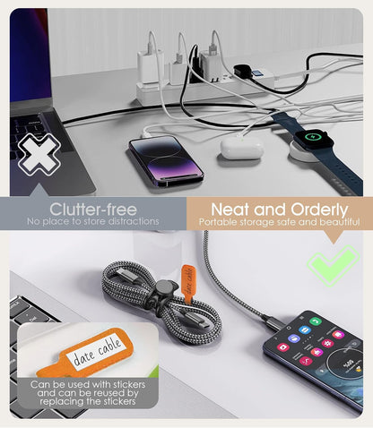 32Pcs Nearockle Cable Labels and Silicone Cable Ties Cable Management Set, Reusable 16 Cable Ties+16 Cord Labels for Electronics, Travel Home Office Desk Wire Organization (Multicolor)