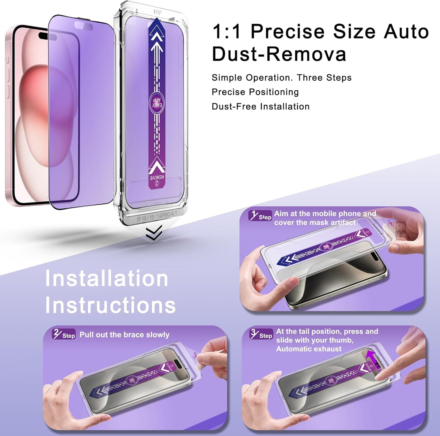 2 Pack Anti Blue Light Matte Screen Protector for iPhone 16 and iPhone 15 and iPhone 14 Pro 6.1-Inch Auto Dust Removal, No Bubbles, Tempered Glass Film, Easy Installation