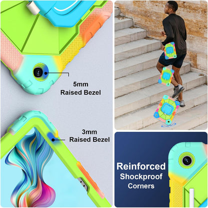 for Galaxy Tab A9 Plus Case 11 Inch, Rugged Case for Samsung Galaxy A9+ Tablet with Screen Protector 360 Rotating Stand Shoulder Strap Pen Holder, 2023 Model(SM-X210/X216/218), Rainbow Green