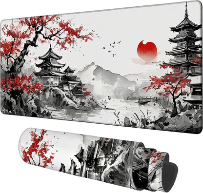 Oriental Painting Gaming Mouse Pad 3mm Thick Stitched Edge Waterproof Non-Slip Large Computer Keyboard Mouse Mat,Suitable for Office Entertainment Decorative Desk Pad 35.4 x 15.7 Inches