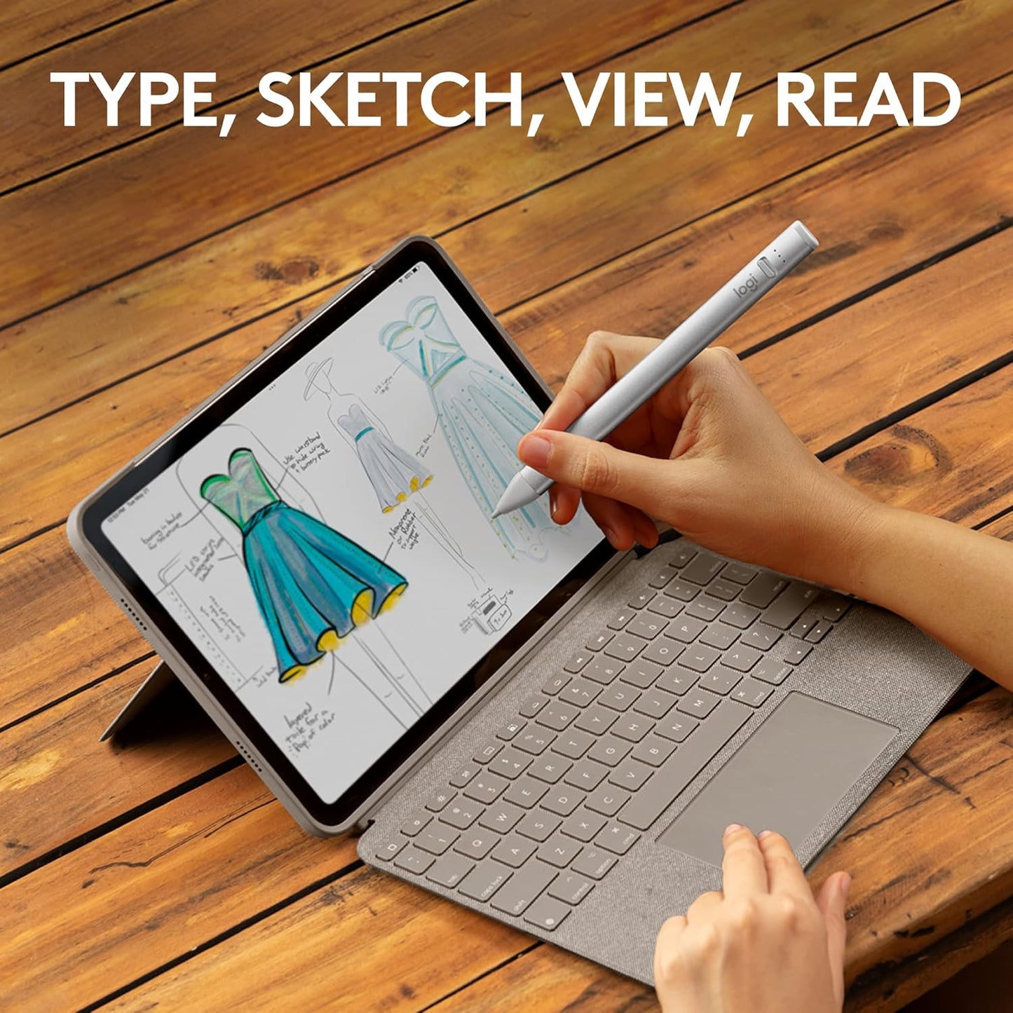 Logitech Combo Touch iPad Pro 11-inch (1st, 2nd, 3rd & 4th gen - 2018, 2020, 2021, 2022) Keyboard Case and Logitech Crayon (USB-C) Digital Pencil (2018 releases and later) - Sand, USA Layout