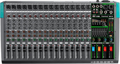 Depusheng MX16 16 Channel Sound Mixer Audio Mixing Console 48V 256DSP Professional USB PC Play Record Podcast Live Broadcast (US MX16)