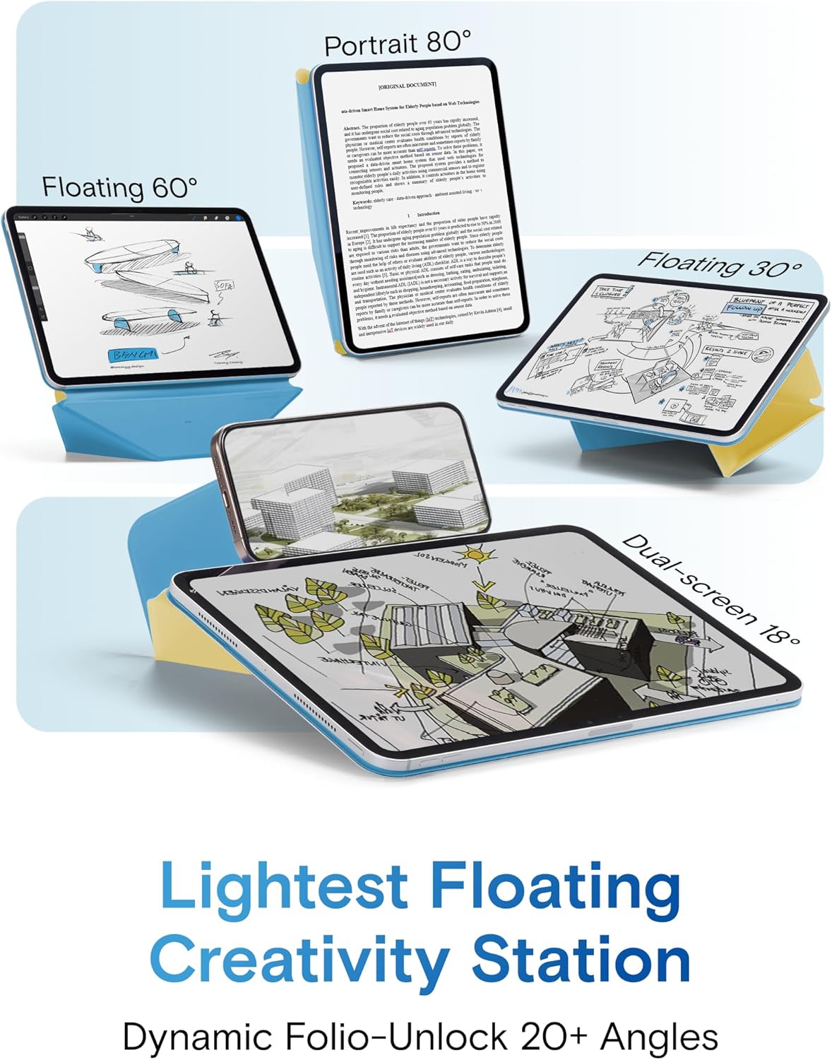 MOFT Dynamic Folio Case for iPad Air 11-inch (M3 2025 / M2 2024) & iPad Air 10.9-inch 5th 4th Generation 2022 2020, Silm Magnetic Stand Case with 20+ Viewing Angles,Panna Cotta x Faded Jeans