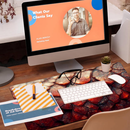 Desk Mat, Red Fire Dragon Scales Desk Pad, Cool Dragon Large Gaming Mouse Pad for Desk, 31.5"x15.7" Extended Big Computer Keyboard Mouse Pad with Non-Slip Base and Stitched Edge