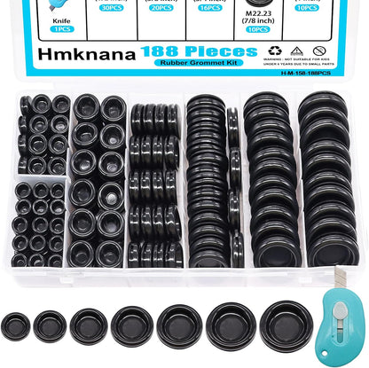 Rubber Grommet Kit Closed Firewall Grommet 7 Sizes 7/25" 3/8" 1/2" 5/8" 3/4" 7/8" 1" Rubber Hole Plug Rubber Grommets for Wiring (188Pcs)
