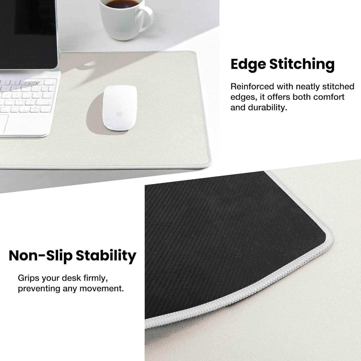 ALOANES Waterproof Mouse Pad with Durable Stitched Edge, XXXL Gaming Keyboard Pad, Non-Slip Rubber Base Mouse Mat, Extended Desk pad for Gamer, Office & Home, Beige Mousepad 35.4''x 15.7''x 0.12''