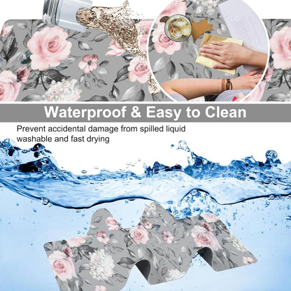 Pink Roses Desk Mat,Large Spring Blooming Flowers and Leaves Gaming Keyboard Mouse Pad,Non-Slip Rubber Base Desk Pad Thick Stitched Edges Waterproof Mousepad Mouse Mat 31.5"x11.8"