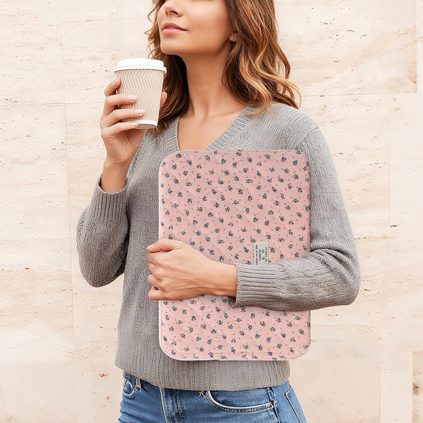 Puffy Laptop Sleeve 13-15.6 Inch Cute Quilted Laptop Protective Case Padded Floral Computer Sleeve for MacBook (A-Dark Pink, 15 Inch)