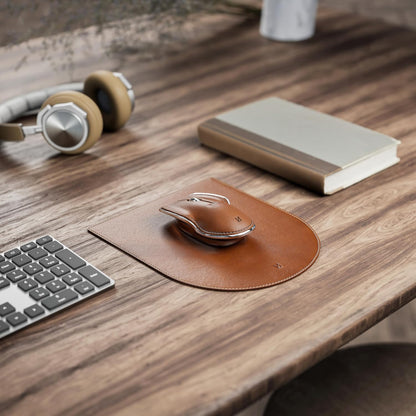 LUNAR ARTEFACTS Ambidextrous Rechargeable Bluetooth Wireless Computer Mouse Brown French Leather and Aluminum, Qi Enabled USB-C