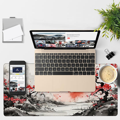 Large Mouse Pad Ink Painting Gaming Desk Pad Computer Keyboard Non-Slip Waterproof Mouse Mat with Rubber Base and Stitched Edges Entertainment Office Writing Desk Mat 35.4 x 15.7 Inches