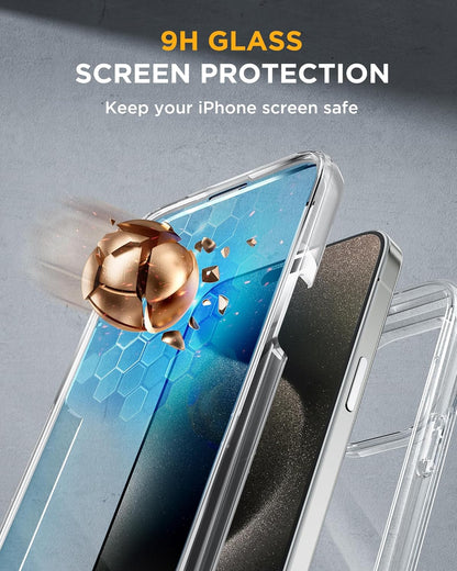 Miracase for iPhone 15 Pro Case, Full-Body Clear Bumper Phone case with Built-in Glass Screen Protector& Camera Protector, Military Drop Proof 15 Pro Case Cover 6.1 inch,Clear