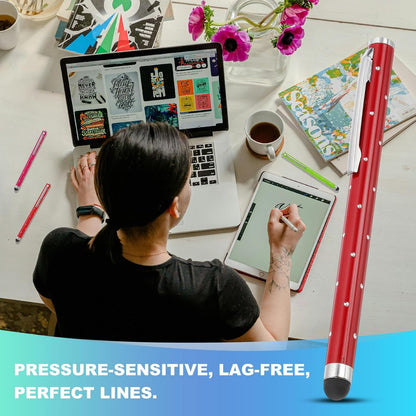 PATIKIL Stylus Pens for Touch Screens, 6 Pcs High Precision Universal Bling Stylus Crystal Metal Capacitive Pen for Touch Screen Devices Phone Tablets Laptop, Red