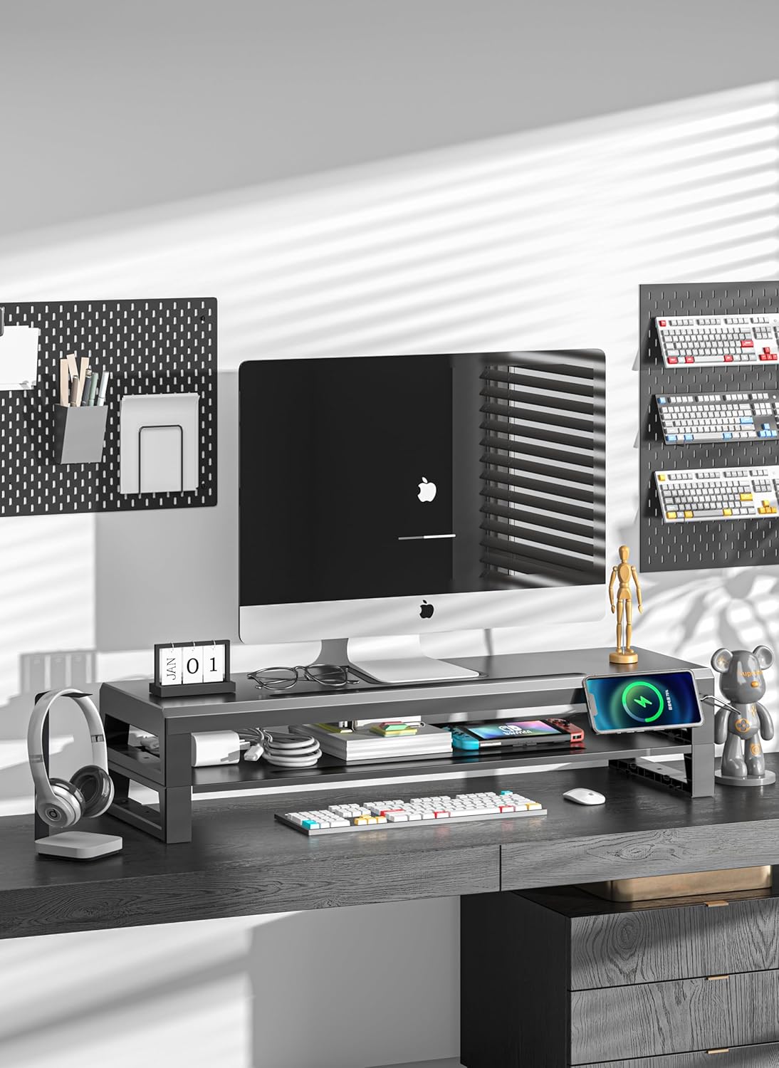 2-Tier Metal Computer monitor stand Laptop Desk Shelf & Monitor Riser ，27.55 inches long desk riser Monitors/PC/Laptop/Computer Space Saver Organizer (Basic Version, Two-layer 700mm)