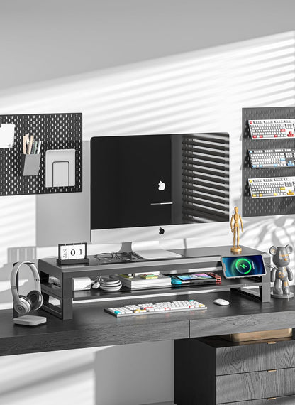 2-Tier Metal Computer monitor stand Laptop Desk Shelf & Monitor Riser ，27.55 inches long desk riser Monitors/PC/Laptop/Computer Space Saver Organizer (Basic Version, Two-layer 700mm)