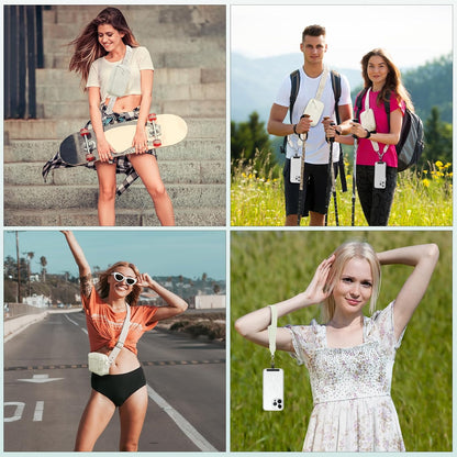 Clip and Go Strap for Phone with Wallet Crossbody, Adjustable Phone Lanyard with Detachable RFID Wristlet Wallet, Pattern Strap - Cream (L)