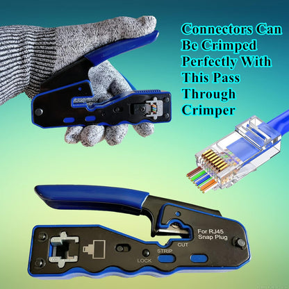 100-PACK Cat5 Cat5e Cat6 RJ45 Pass Through Connectors Ends, 1.1mm Unshielded Connectors for Solid Wire and Standard Cable
