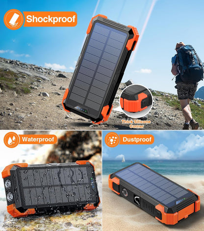 Solar Charger Power Bank, 42,800mAh Wireless Portable Charger with USB-C in/Output, QC3.0 Fast Charging 15W 4 Ports Outdoor Battery Pack Built-in LED Flashlight, for iPhone, Galaxy, iPad etc