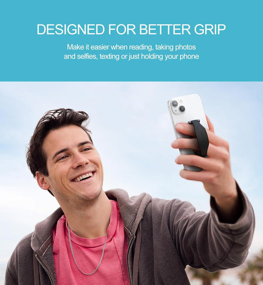 SURITCH Phone Grip Strap Finger Loop Holder for Back of Phone, 2-in-1 Soft Silicone Gripper Kickstand for iPhone Samsung and Most Cell Phone Cases, 3.15" Black