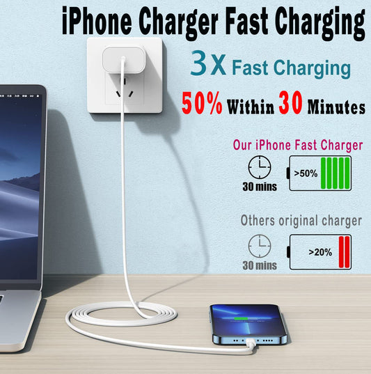 iPhone Charger Fast Charging,iPhone Fast Charger 2Pack Type C Fast Charger Block Plug Adapter 6FT USB-C to Lightning Cable Cord for iPhone 14/13/13 Pro/12 Pro/12 Pro Max/11/Xs Max/XR/X/SE,iPad,AirPods