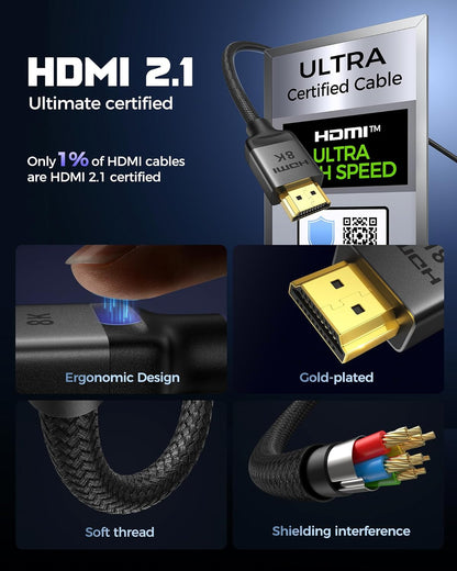 Silkland 10K 8K HDMI 2.1 Cable 2-Pack 10FT, (Upgrade Braided) Certified Ultra High Speed HDMI® Cable [8K@60Hz, 4K@120Hz] 48Gbps, HDR, eARC, HDCP 2.2&2.3, Compatible for Soundbar/PS5/Xbox/Roku TV