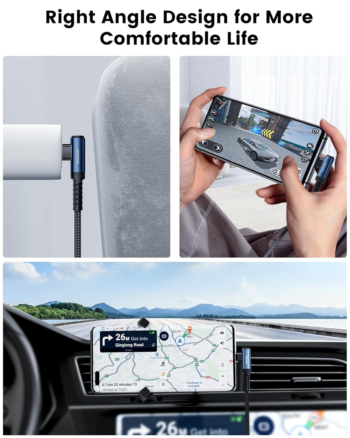 USB to USB C Cable [10ft, 2Pack ] USB A to Type C Right Angle Charger Cord 90 Degree Braided Fast Charging for iPhone 16/15/15 Plus/15 Pro/15 Pro Max/Samsung Galaxy S10 S10+, A15 A25, LG V30, Switch