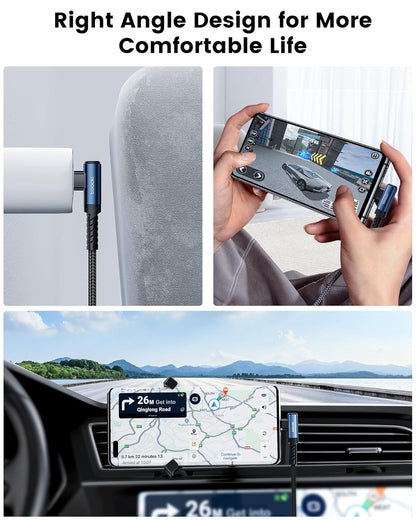 USB to USB C Cable [10ft, 2Pack ] USB A to Type C Right Angle Charger Cord 90 Degree Braided Fast Charging for iPhone 16/15/15 Plus/15 Pro/15 Pro Max/Samsung Galaxy S10 S10+, A15 A25, LG V30, Switch