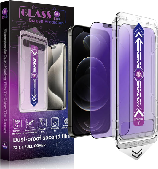 2 Pack Anti Blue Light Matte Screen Protector for iPhone 12 and iPhone 12 Pro 6.1-Inch Auto Dust Removal, No Bubbles, Tempered Glass Film, Easy Installation