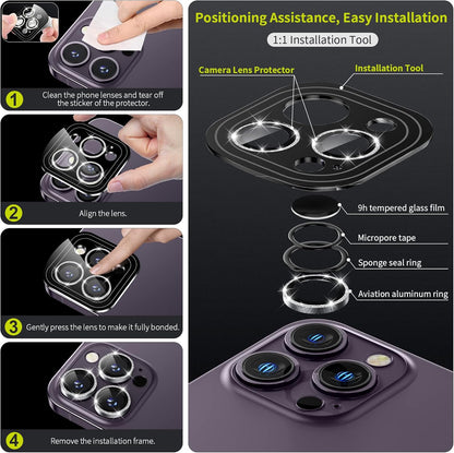 WSKEN for iPhone 14 Pro/iPhone 14 Pro Max Camera Lens Protector,[Night Shooting Mode] HD Tempered Metal Glass Camera Screen Protector Cover Film Accessories, Glitter