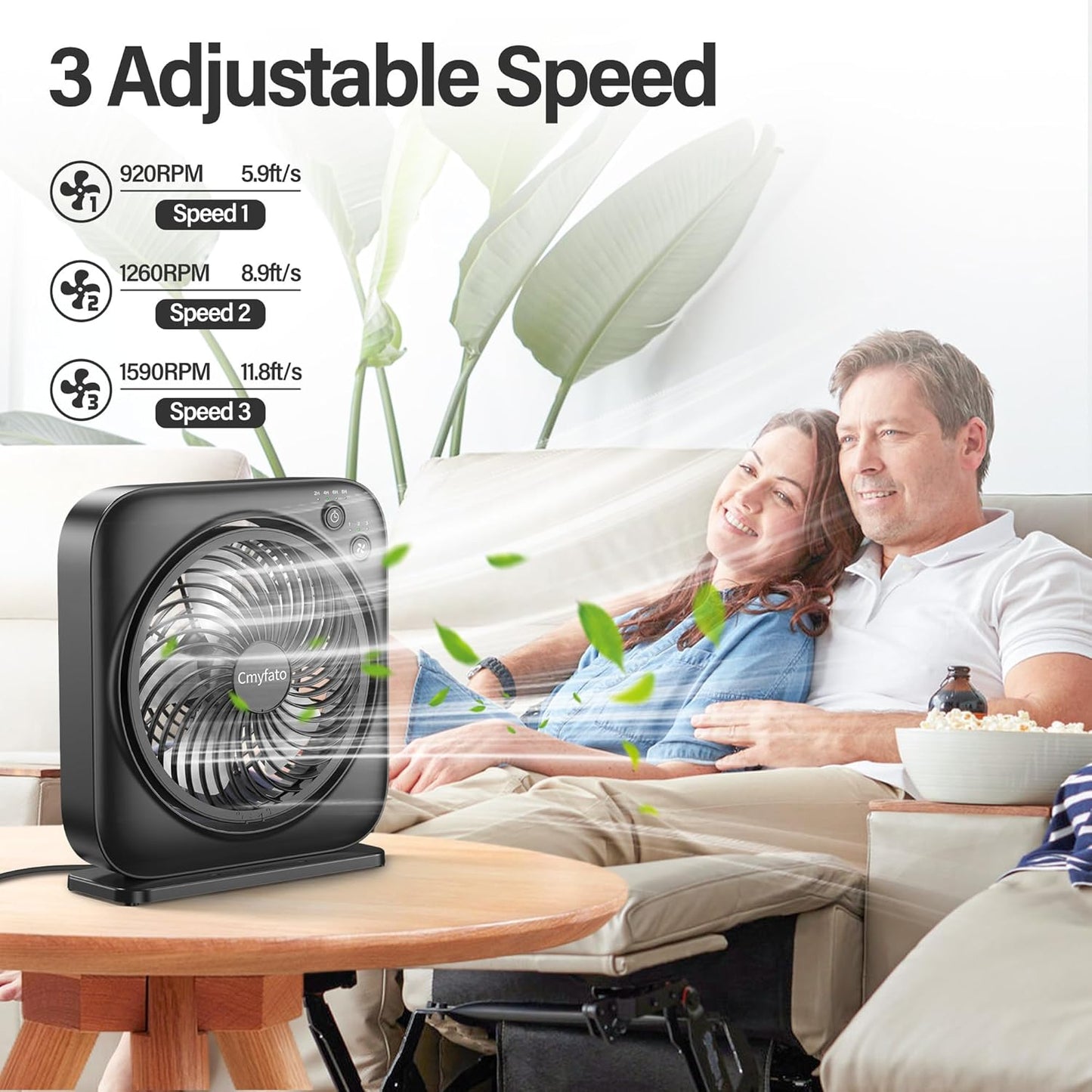 Portable Table fan, Window Fan,Small Box Fan with 3 Powerful Speed & 4 Timer Setting, 270° Pivoting Quiet Square DC Fan for Home Office Bedroom Bathroom Kitchen