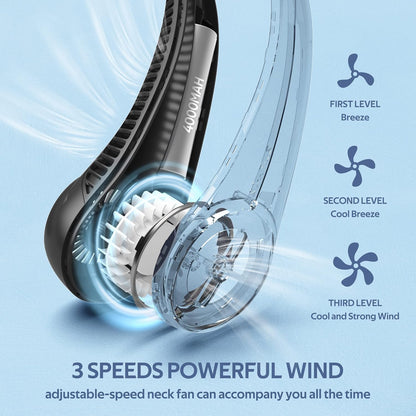 Portable Neck Fan, Hands Free Bladeless, 360° Cooling Personal Fan,Wearable Quiet Fan for Outdoor Indoor, Birthday Gifts for Men Women Mom Dad, 4000mAh Battery USB Rechargeable, 3-Speeds( Black)