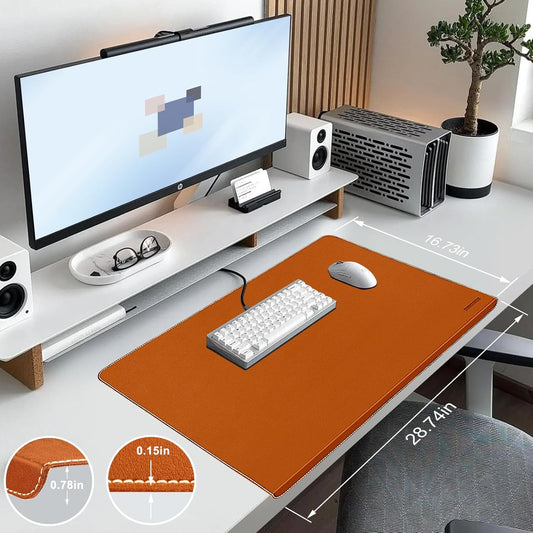 Desk Mat with Lip & Reinforced Stitched Edge|Non-Slip Waterproof PU Leather Desk Pad|Ergonomic Keyboard Mouse Pad with Edge Protector|for Office, Home, Study(28.74" x 16.73",Brown)