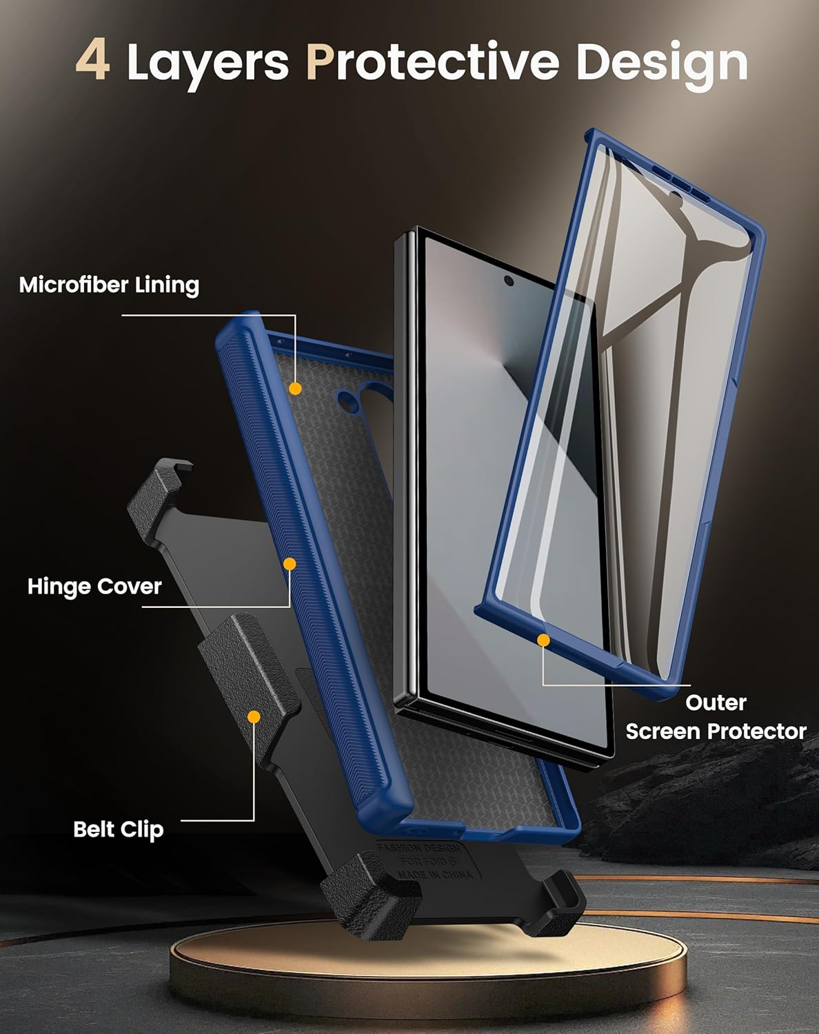 Vihibii for Samsung Galaxy Z Fold 6 Case with Card Holder & Belt Clip Holster & Camera Cover & Hinge Protection & Screen Protector, Durable Rugged Protective Wallet Case for Samsung Z Fold 6, Blue