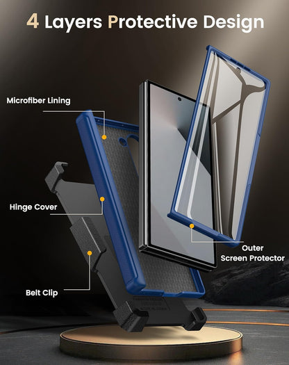 Vihibii for Samsung Galaxy Z Fold 6 Case with Card Holder & Belt Clip Holster & Camera Cover & Hinge Protection & Screen Protector, Durable Rugged Protective Wallet Case for Samsung Z Fold 6, Blue