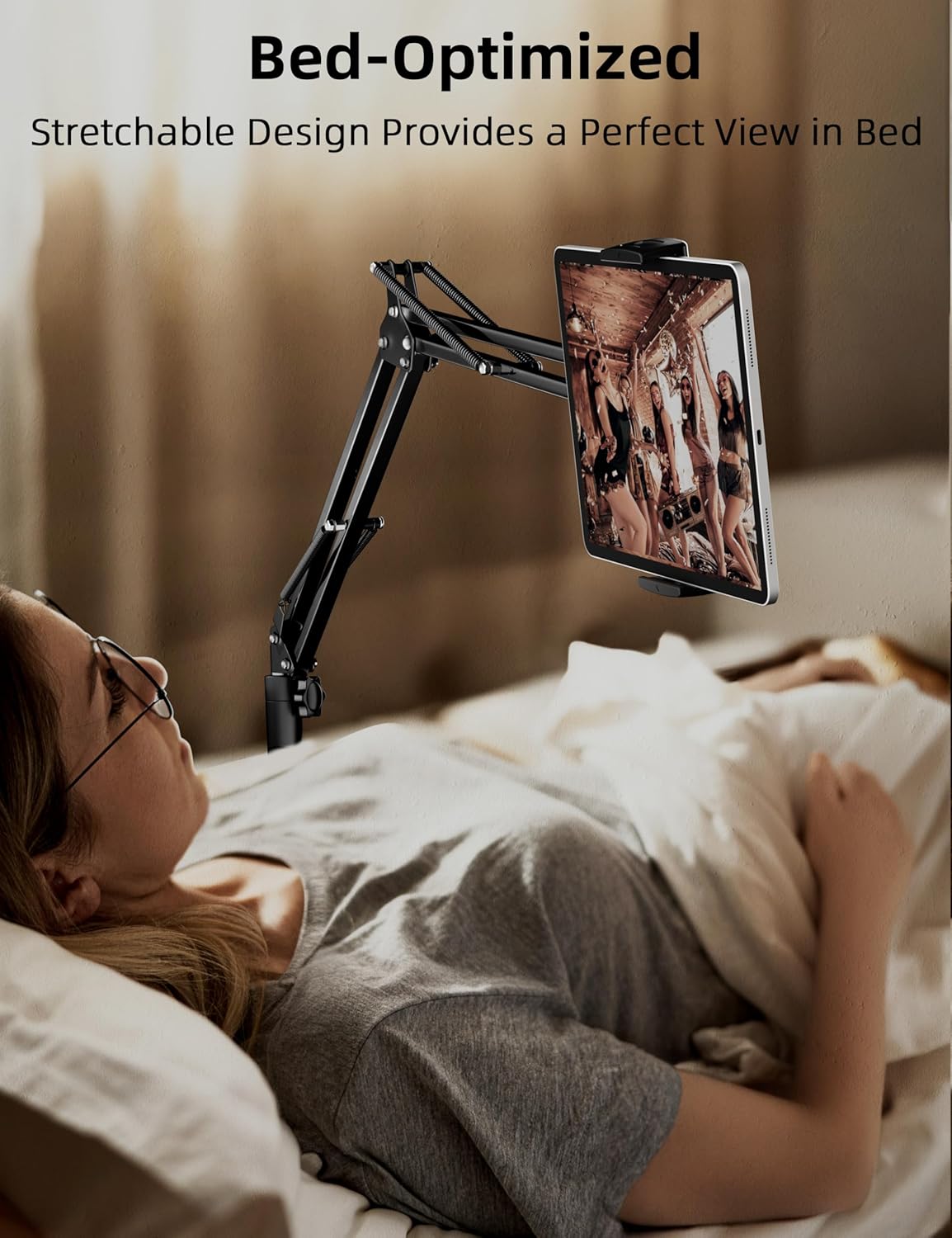Tablet Floor Stand with 11lb Stable Base - Adjustable Height Stretchable Arm Swivel Holder Mount, Compatible with iPad Pro Air Mini 12.9/9.7, Kindle, Galaxy Tab, Cell Phones (4.7''-13'')