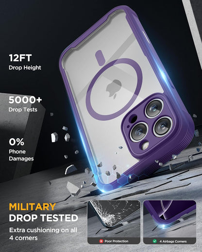 Miracase Magnetic for iPhone 16 Pro Case Full-Body Phone with Built-in Glass Screen Protector, [Compatible with MagSafe] Military Drop Proof 16 Pro Cover Bumper 6.3 inch, Purple