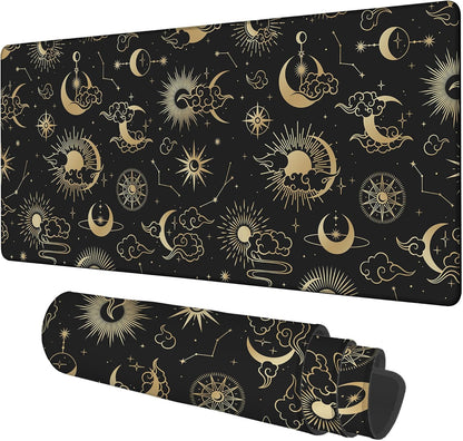 Gaming Desk Pad Large Extra Length Clouds, Moon and Sun Mouse Pad Keyboard Laptop Non-Slip Waterproof with Rubber Base Thick Stitched Edge Mouse Mat for Office Home 35.4 x 15.7 Inches