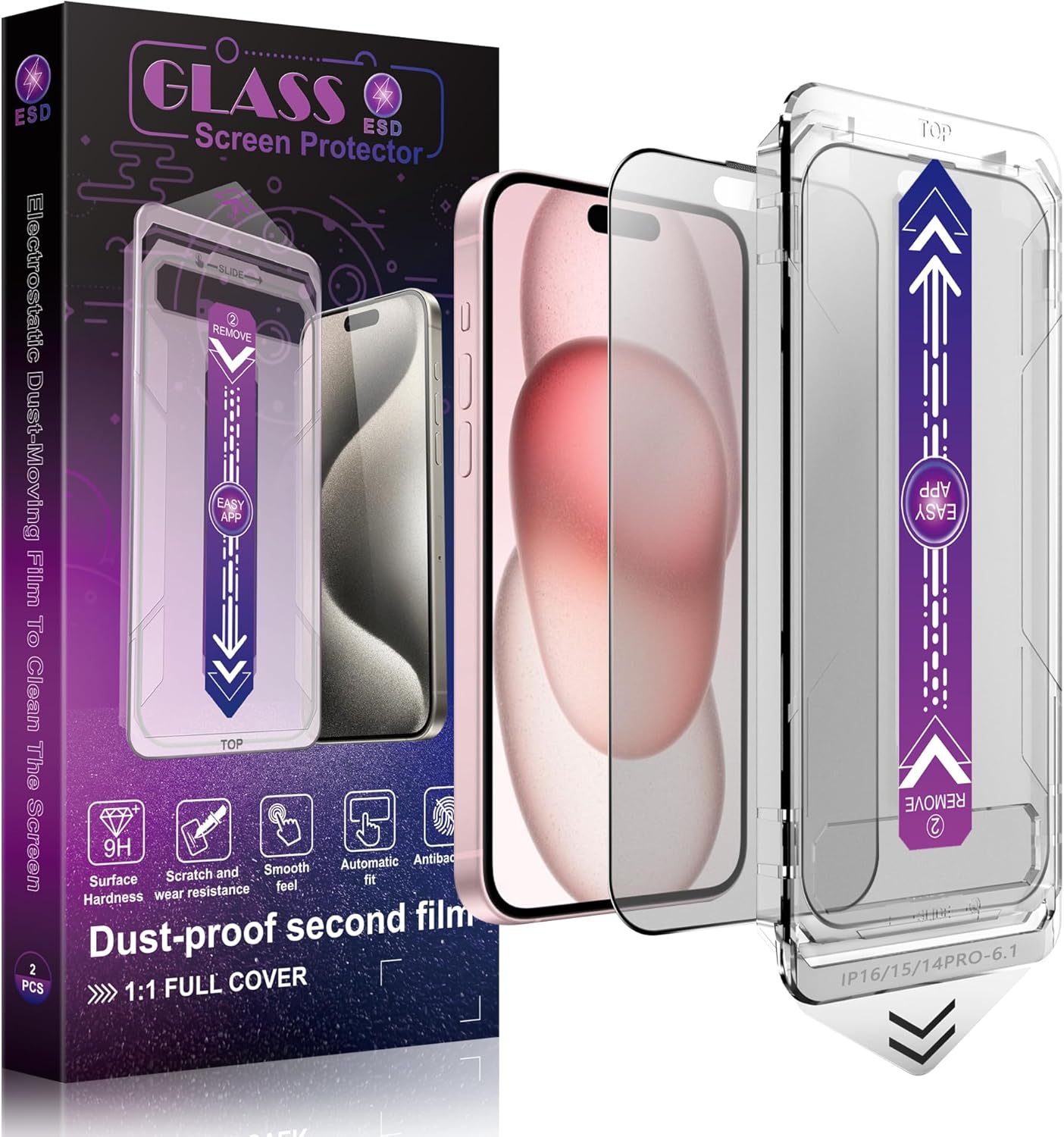 2 Pack Matte Screen Protector for iPhone 16 and 14 Pro 6.1-Inch Auto Dust Removal, No Bubbles, Tempered Glass Film, Easy Installation