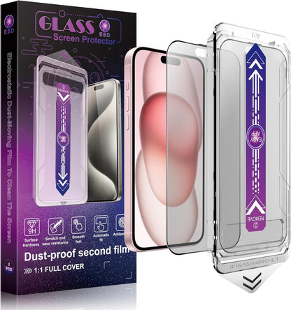 2 Pack Matte Screen Protector for iPhone 16 and 14 Pro 6.1-Inch Auto Dust Removal, No Bubbles, Tempered Glass Film, Easy Installation