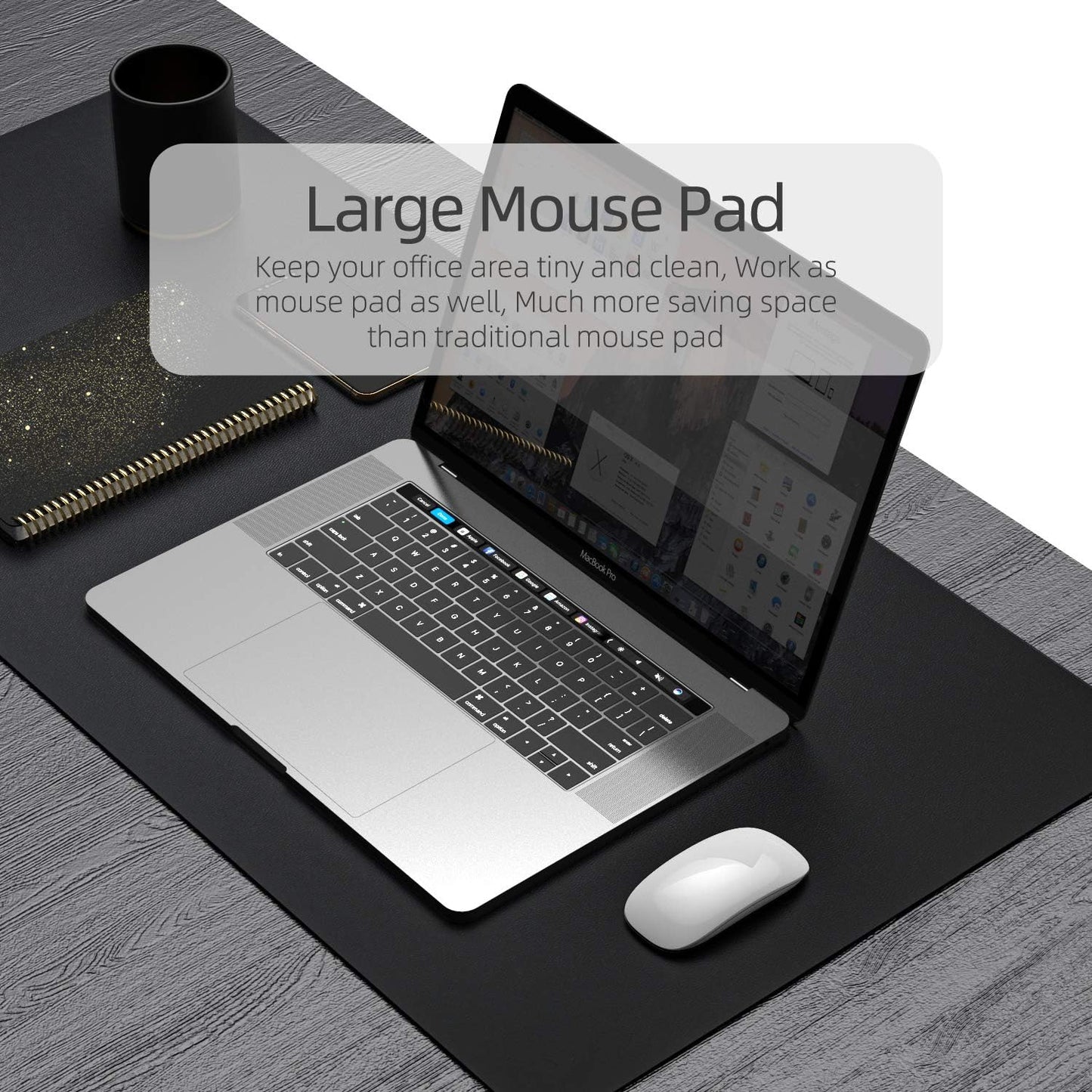 YSAGi Office Desk Pad, Desk Mat, 23.6" x 13.7" Ultra Thin Waterproof PU Leather Desk Blotter, Laptop Leather Desk Pad Protector for Keyboard and Mouse, Dual-Sided Desk Writing Pad for Office(Black)