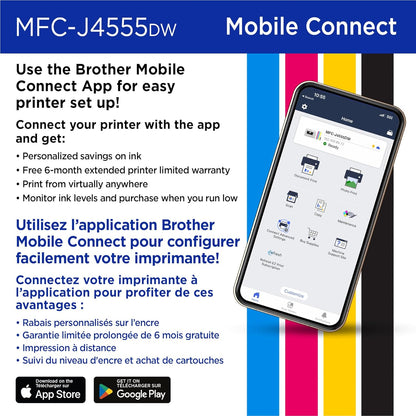 Brother INKvestment 4555 Wireless Color Inkjet All-in-One Printer with 2.7” Color Touchscreen and 2 Paper Trays | Includes Refresh Subscription Trial(1) (MFC-J4555DW)