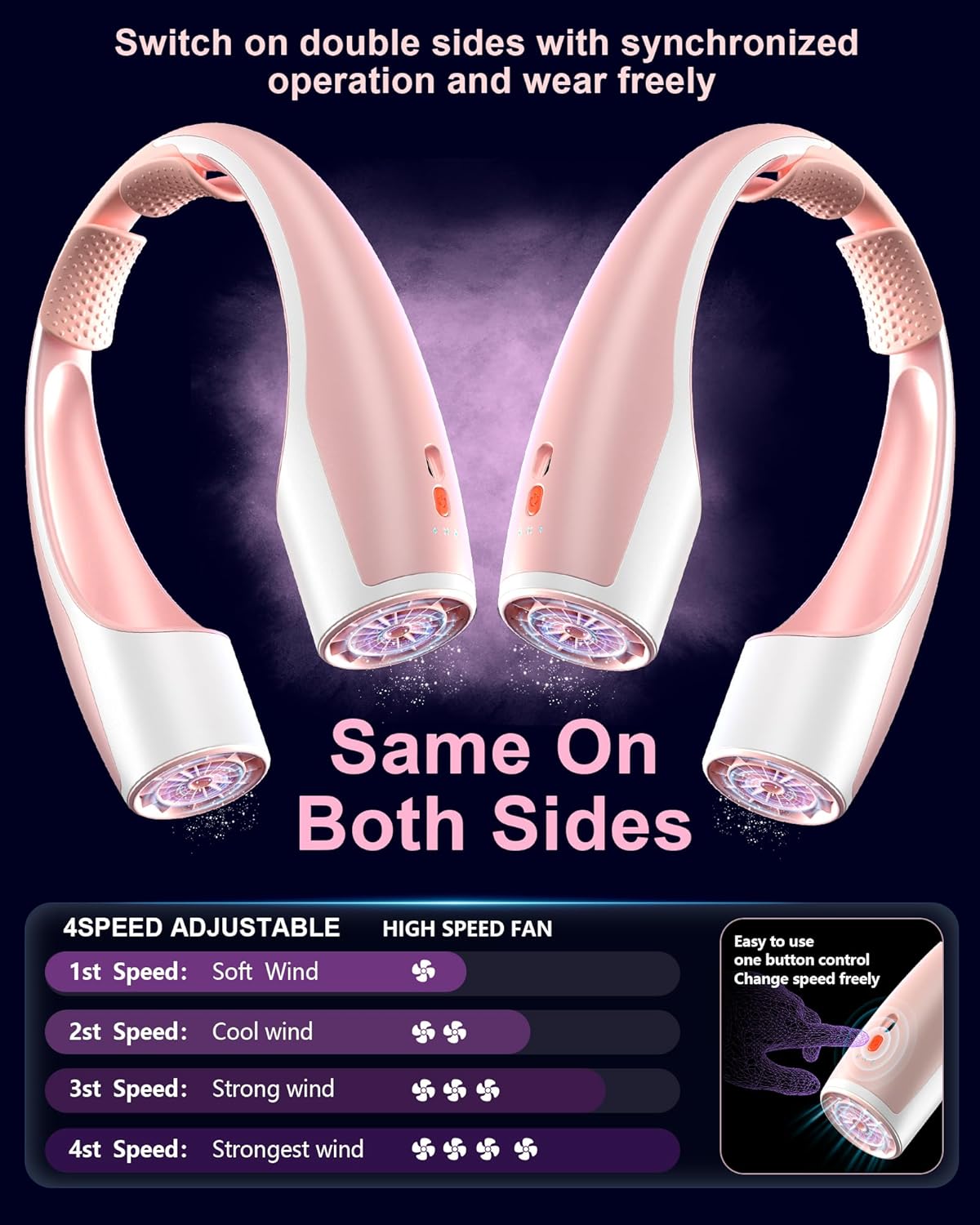 AI Neck Fan, 4 Speeds Adjustable Portable Personal Fan Rechargeable, 4000 mAh Battery Faster Cooling Wearable Fan, Ultra Quiet for Home, Office, Travel, Outdoor - PInk