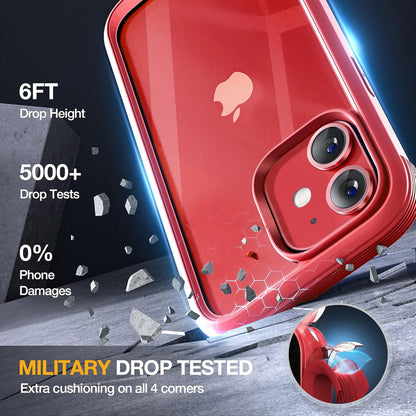 Miracase Glass Series for iPhone 12/12 Pro Case 6.1 inch, Upgraded Full-Body Rugged Phone Bumper Case Cover with Built-in 9H Tempered Glass Screen Protector and Camera Protector, Red