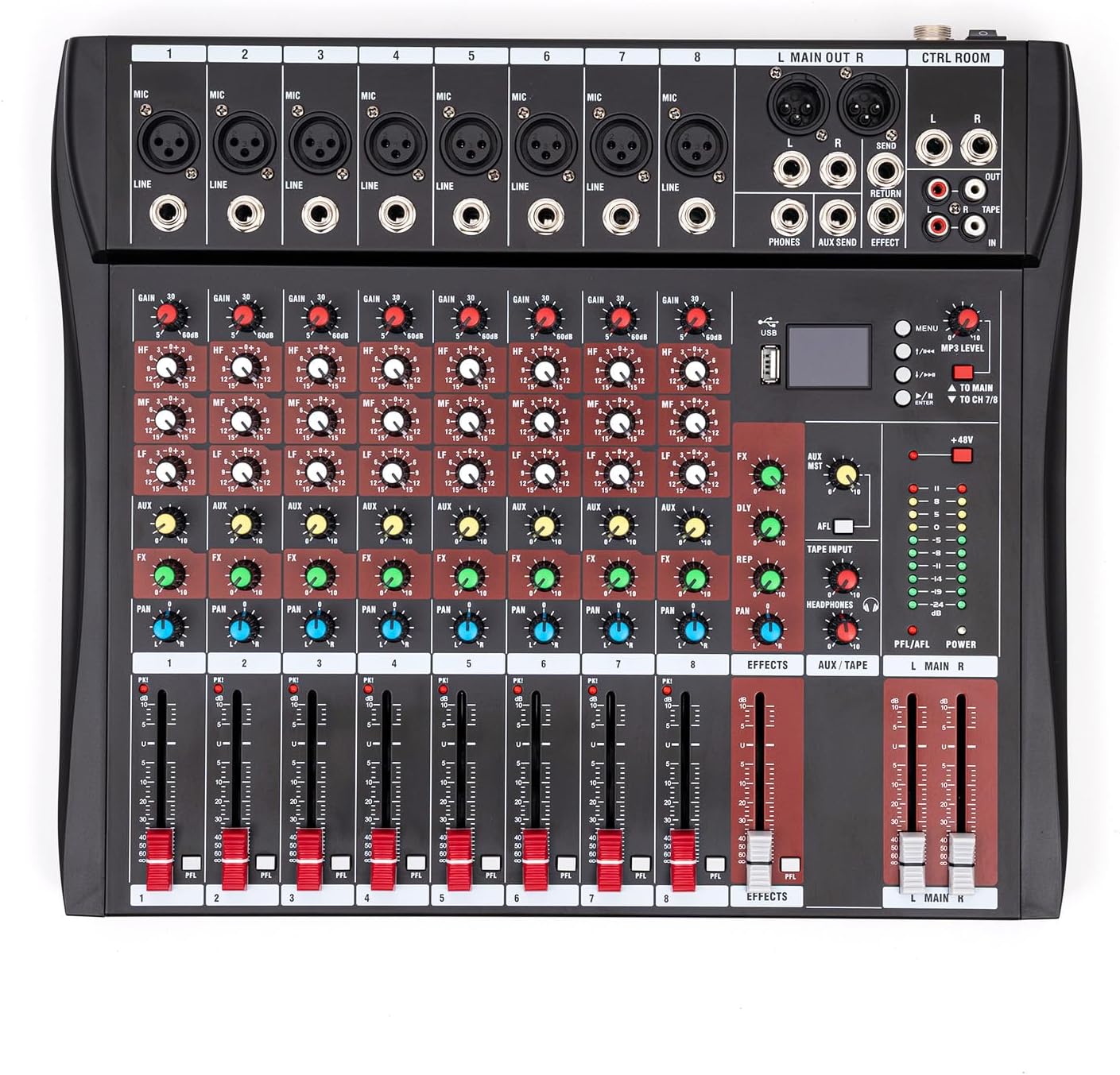 8 Channel Audio Mixer, Bluetooth Studio Mixer Audio DJ Sound Board Controller with USB, Sound Mixer Console Mixing Board for Professional and Beginners (8 Channel)