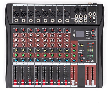8 Channel Audio Mixer, Bluetooth Studio Mixer Audio DJ Sound Board Controller with USB, Sound Mixer Console Mixing Board for Professional and Beginners (8 Channel)