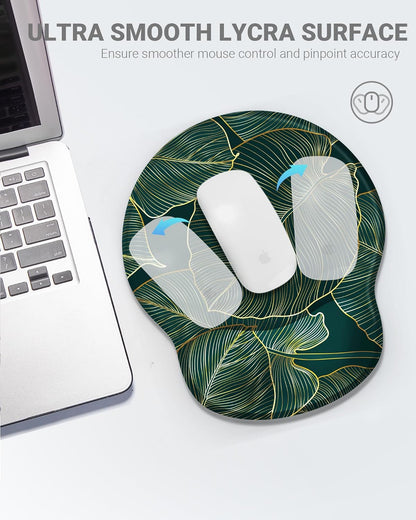 Ergonomic Mouse Pad Wrist Support, Comfortable Mouse Pad Wrist Rest, Relieve Wrist Pain Gel Mouse pad, Non-Slip Rubber Base Mousepad for Laptop, Computer(Green Leaf)