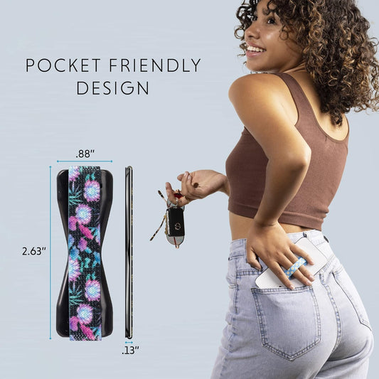 LOVEHANDLE Universal Phone Grip for Smartphones & Mini Tablets - Phone Holder for Hand - Wireless Charging Compatible - Made in The USA - Neon Flowers