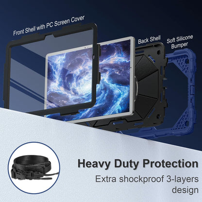 for Galaxy Tab A9 Plus Case 11 Inch, Rugged Case for Samsung Galaxy A9+ Tablet with Screen Protector 360 Rotating Stand Shoulder Strap Pen Holder, 2023 Model(SM-X210/X216/218), Navy Black